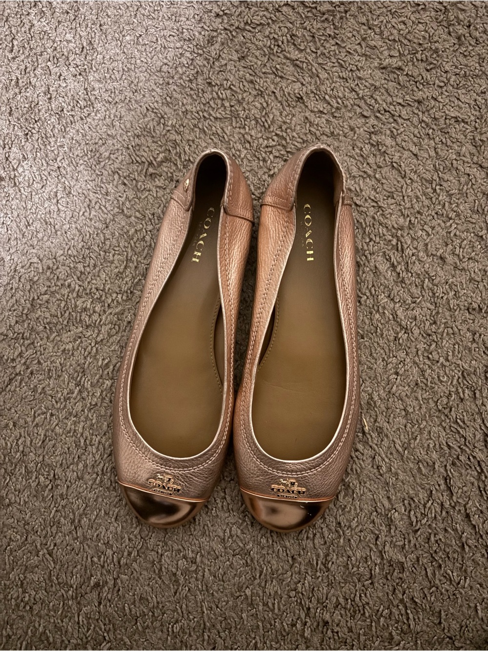 COACH Metallic Rose Gold Peep Toe Flats
